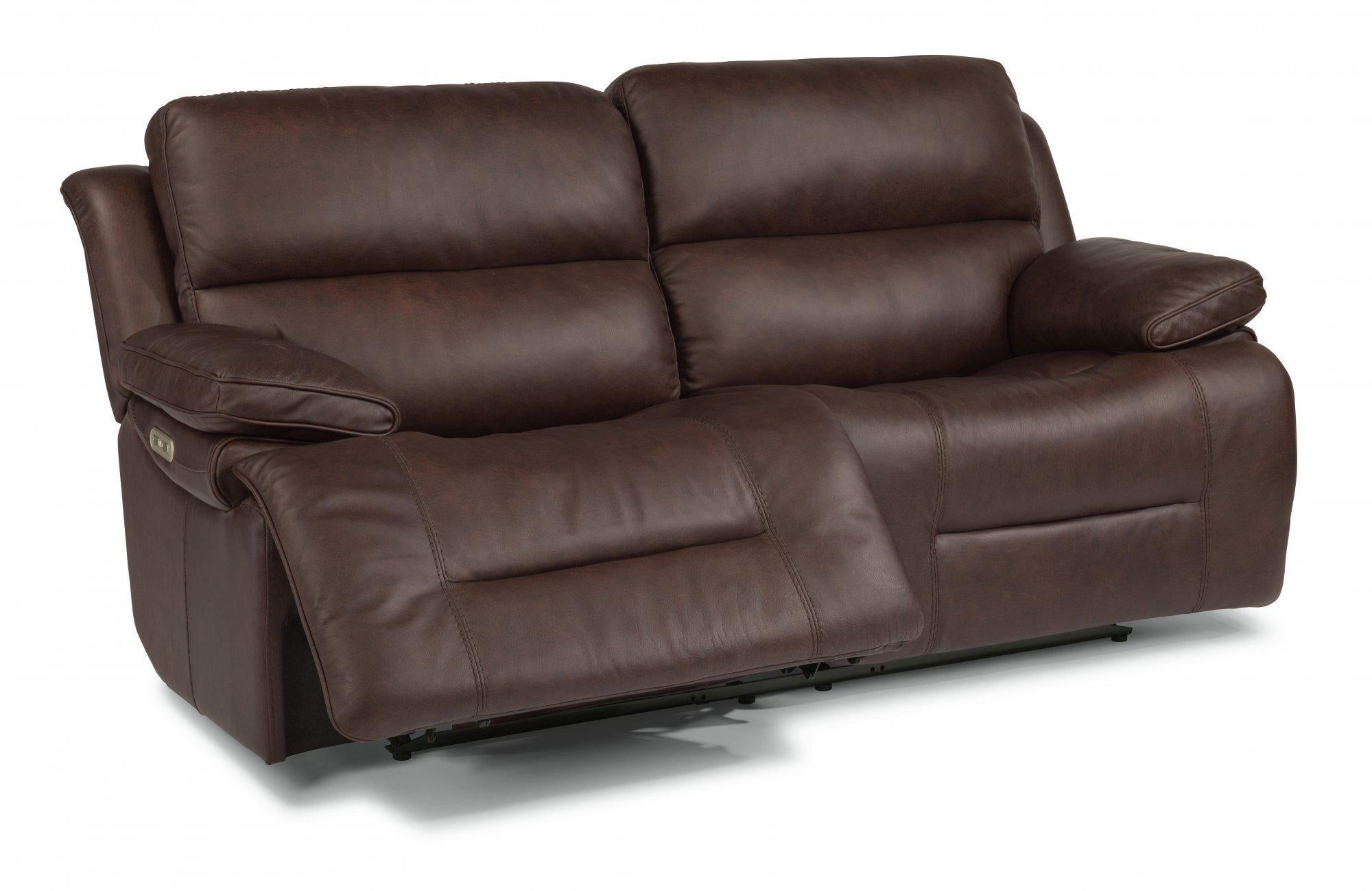 Flexsteel Latitudes Apollo Leather Power Reclining Sofa w/Power Headrests in Brown