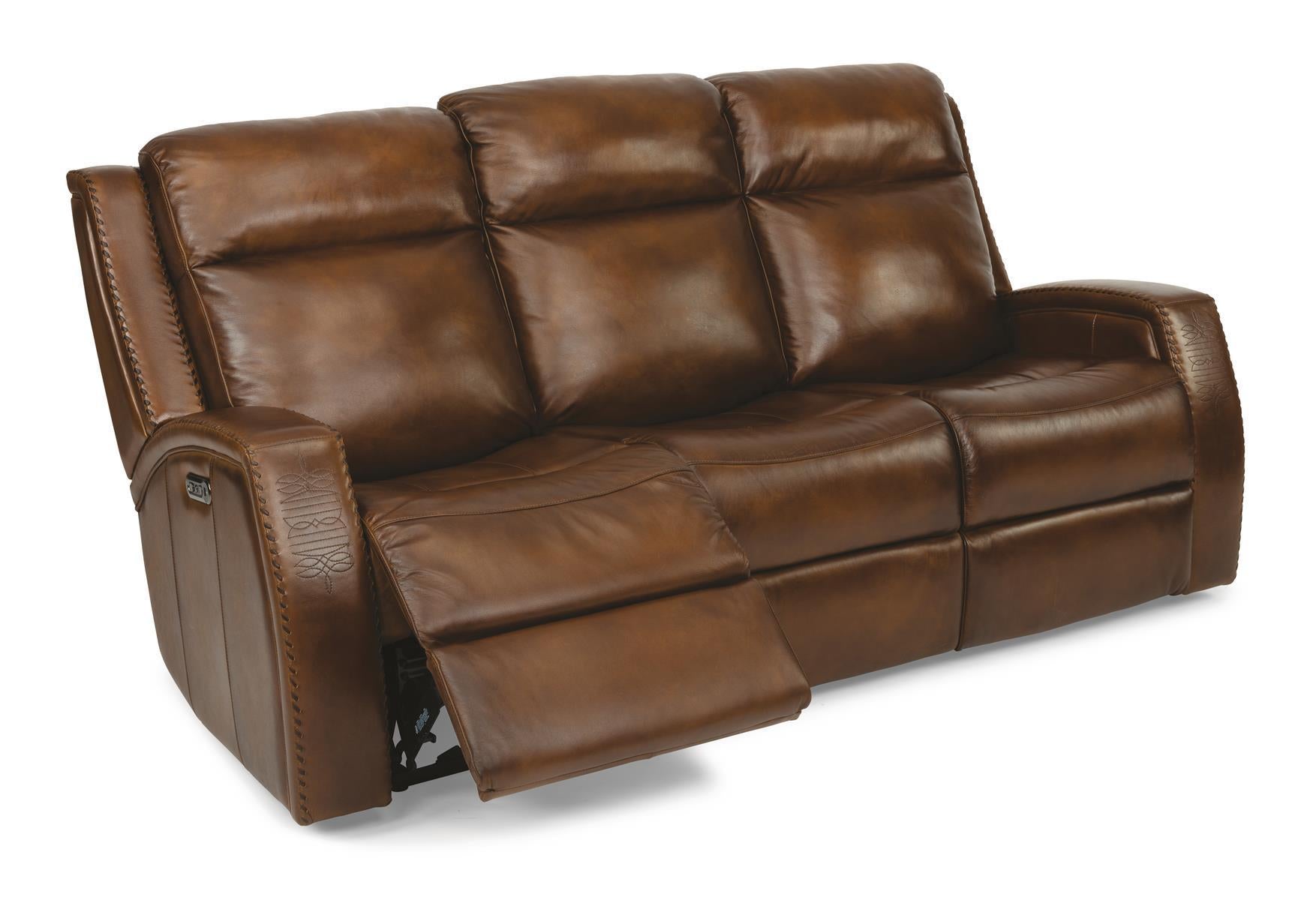 Flexsteel Latitudes Mustang Leather Power Reclining Sofa w/Power Headrests