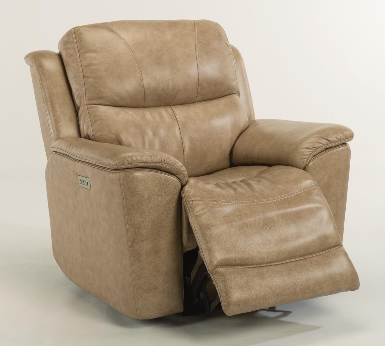 Flexsteel Latitudes Cade Leather Power Recliner w/Power Headrest in Light Brown