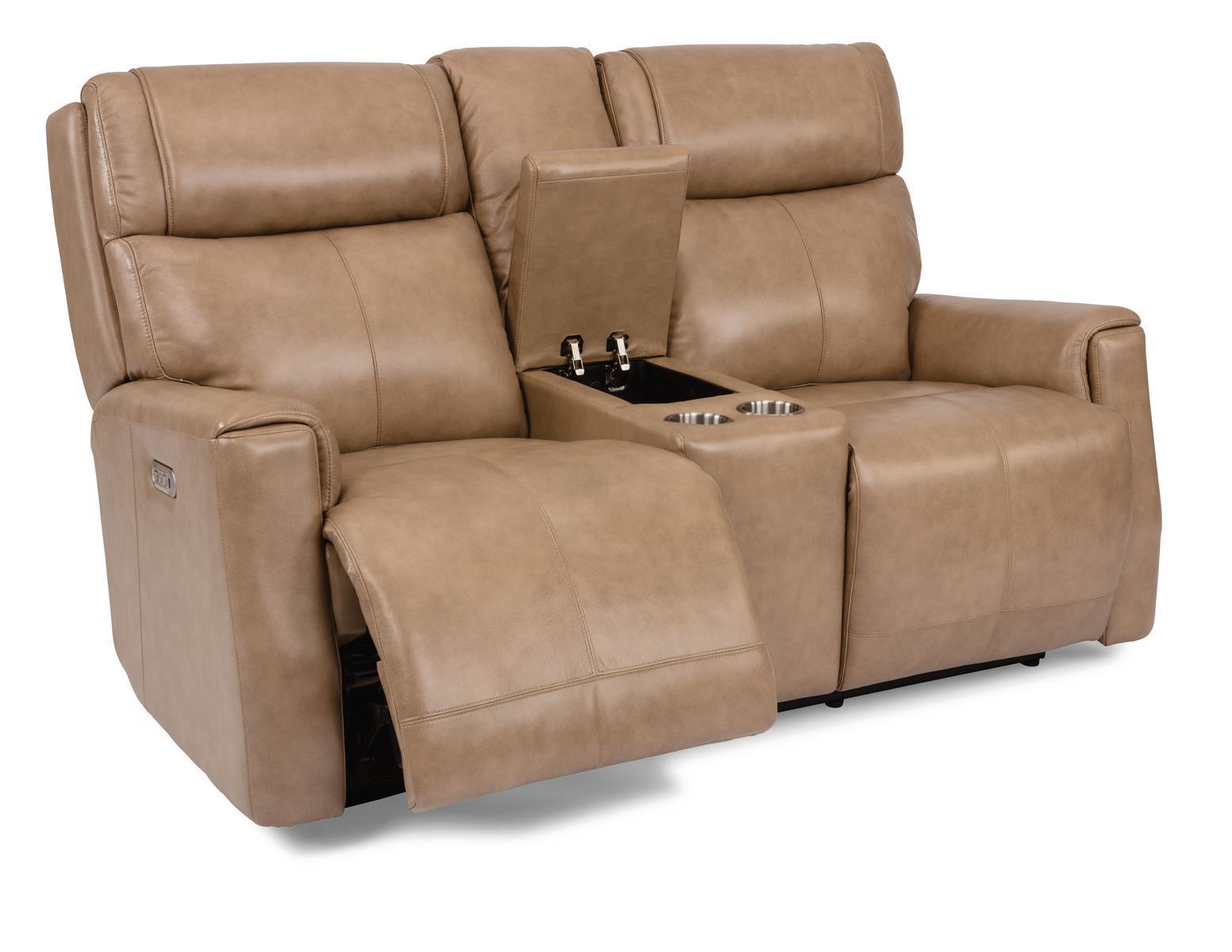 Flexsteel Latitudes Holton Leather Power Reclining Loveseat w/Console & Power Headrests