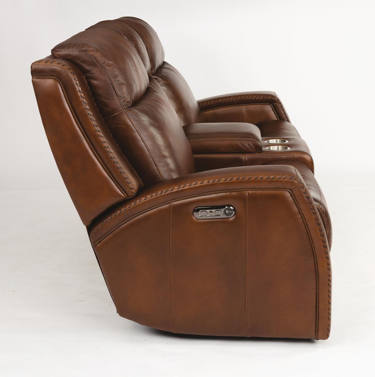 Flexsteel Latitudes Mustang Leather Power Reclining Loveseat w/Console & Power Headrests