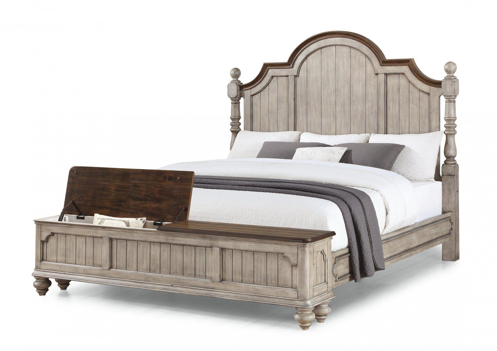 Flexsteel Wynwood Plymouth King Poster Storage Bed in Whitewash Wood